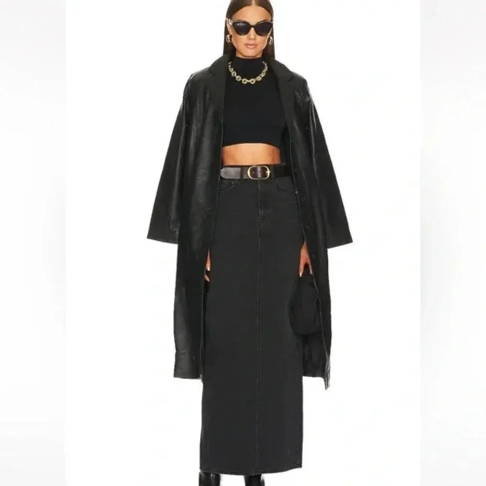 GRLFRND | The Amara Black Denim Pencil Skirt with Back Slit - Size 24/XS